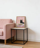 Framed Funny Black Cat Wall Art Champagne Oyster Bar Cart Picture Wall Decor Whimsical Black Cat Poster Print for Dining room Kitchen Living room Home Decoration 12x16in