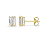 Carbon Atelier IGI Certified 2 Carat Emerald Cut Lab Grown Diamond Stud Earrings for Women in 14K Yellow Gold (G-H, VS1-VS2, 2.00 cttw) Fancy Shape Push Back Studs