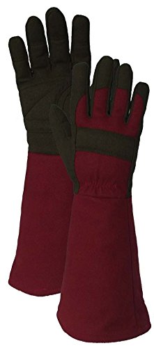 Comfort Pro Synthetic Leather Gauntlet Gardening Gloves, Burgundy/Green, Large