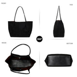 Suede Tote Bag for Women with Leather Purse Large Capacity Work Travel Handbags Ladies Shoulder Bags (Black)