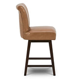 CHITA 26" Counter Height Swivel Bar Stools, Saddle Brown Faux Leather, 2-Pack