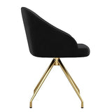 Stationary Swivel Task Chair with Sloped Arms for Home Office in Black Velvet with Polished Brass Frame Martha Stewart