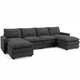 HONBAY 127.2 Inch Corduroy Cloud Modular Sectional Sofa with Chaise