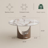 POVISON Round Glossy Pandora Dining Table for 4, 51" Sintered Stone Tabletop Dining Table
