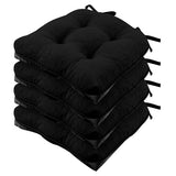 Wellsin Chair Cushions for Dining Chairs, Non-Slip Kitchen Chair Pads with Ties, Set of 4, 15.5" X 15.5", Black