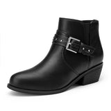 Athlefit Women's Chunky Low Heel Fall Black Ankle Boots Size 9.5