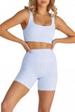 Womens Gingham Workout Sets 2 Piece Sets Summer Outfits Athletic Sports Bra High Waist Shorts Sets Matching Activewear Sets (Blue,X-Small)