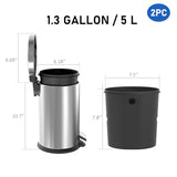SIMPLYKLEEN Bathroom Trash Can with Lid - 2PC 1.3 Gallon Oval Small Trash Can