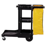 Rubbermaid Commercial Traditional Janitorial 3-Shelf Cleaning Cart, Wheeled with Zippered Yellow Vinyl Bag