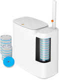CTIME Bathroom Trash can Set, 2 Gallon White Small Trash Can with Lid, Disposable Toilet Brush, Storage Caddy and 12 Refills