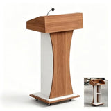 Mobile Rolling Curved Lectern Podium with Storage