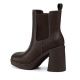 Athlefit Women's Platform Chelsea Boots High Chunky Heel Ankle Boots Square Toe Slip On Elastic Heeled Booties Dark Brown Size 8