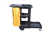 leaning Cart, 1 Heavy-Duty Janitorial Cart - With 3 Shelves, 20-Gallon Nylon Bag, Plastic Housekeeping Cart