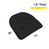 Sweet Home Collection Chair Cushion Memory Foam Pads Tufted Slip Non Skid Rubber Back U-Shaped 17" x 16" Seat Cover, 6 Count (Pack of 3), Black