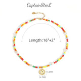 CaptainSteeL Colorful Beaded Pearl Initial Necklace Teen Girl Gifts,A-Z Letter Choker Necklace for Teenage Girl Women Gifts(16in+2in,14K Gold Plated Initial Pandent)