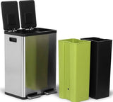 Simpli-Magic 60 Liter / 16 Gallon Rectangular Hands-Free Dual Compartment Recycling Kitchen Step Trash Can with Soft-Close Lid