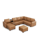 Mid Century Modern Sectional Couches for Living Room, 8 Seat V Shaped Couch with Chaise and Versatile Console
