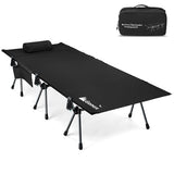 Gonex 31.5" Extra Wide Camping Cot with Leg Extenders 2 in 1 Portable Folding Cot for Adults Height Adjustable Supports 350lbs Sleeping Bed for Backpacking Travel Beach Home (Black)