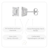 IGI Certified 1/2 to 4 Carat Emerald Cut Lab Grown Diamond Stud Earrings