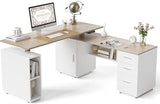 Cubiker 63" L Shaped Standing Desk with Storage, Executive Height Adjustable Table with Drawers