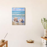 daktenn Beach Picture Decor Ocean Painting Canvas Wall Art Prints of Seashell on Sandy Seaside Coastal Seashell Conch Wall Art for Living Room Wall Decor Bathroom Wall Art 12"x16"