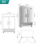 RENDGO 54" W Commercial Refrigerators - Reach-in 249 Cu.ft 2 Solid Door Stainless Steel Commercial Refrigerator Fan Cooling for Restuarant, Bar, Shop, etc