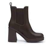 Athlefit Women's Platform Chelsea Boots High Chunky Heel Ankle Boots Square Toe Slip On Elastic Heeled Booties Dark Brown Size 8