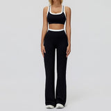 Women's 2 Piece Color Block Workout Outfit Sets Padded Sports Bra High Waist Flare Leg Yoga Pants Sets Athletic Activewear