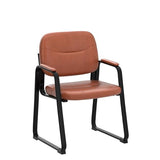 Leather Guest Chair with Padded Arms, Modern Brown Office Desk Chairs with Sled Base for Office Meeting