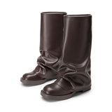 Athlefit Women's Slouchy Fold Over Boots Platform Low Heel Square Toe Slip On Wide Mid Calf Brown Boots for Office Work Walking Size 7
