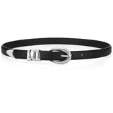 WHIPPY Women Skinny Leather Belt for Jeans Pants Dresses Ladies Fashion Waist Belt with Shiny Silver Buckle,Black Silver,XXXL