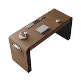 zhongxlla Standing Desk, Minimalist Style Saddle Leather Desk with Outlets