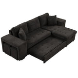 104.5 inch Reversible Sleeper Sectional Sofa with Pull Out Bed , Convertible L Shaped Sectional Couch with Storage Chaise and 2 Stools