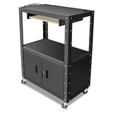 Auto Dynasty Height Adjustable Rolling AV Cart with Locking Storage Cabinet and Pullout Keyboard Tray (Black)