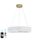 BESTWEST Modern LED Crystal Chandelier for Dining Room, 23.6" Round K9 Crystal Gold Chandelier, 3 Color Dimmable Light Fixture with Remote, Adjustable Height for Living Room Bedroom Entryway