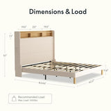 FLEXISPOT 51” Queen Bed Frame with LED Lights, Charging Station & Storage Shelf, Elegant Corduroy Upholstered Platform Bed with Tall Wingback Headboard, No Box Spring Needed, Beige