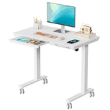 Small Standing Desk with Drawer, 35" x 20" Whole Piece Tabletop Electric Sit Stand Desk