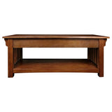Leick Home Mission Impeccable Coffee Table, Solid Wood with 2 Drawers & Shelf, Medium Oak Finish, Blackened Hardware, Slatted Sides, Easy Assembly, 48 in W x 24 in D x 19 in H, 8204