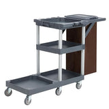 Commercial Janitorial Cart with Wheels, 3-Shelf Cleaning Trolley Cart with 16-Gallon Trash Bag