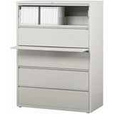 Pemberly Row 42-in Wide Metal 5 Drawer Lateral Filing Cabinet, Light Gray