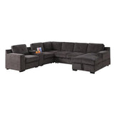 Row Modern Chenille 6-Seater Sectional Sofa Bed with Pull-Out Sleeper & Storage Chaise