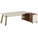 78.7-Inch Executive Desk, L-Shaped Desk with 55-Inch Cabinet, Large Office Desk with Storage Shelves, White & Walnut