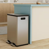 Gallon Rectangular Hands-Free Dual Compartment Recycling Kitchen Step Trash Can with Soft-Close Lid