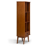 SIMPLIHOME Draper 64" Tall Solid Wood 5-Shelf Bookcase in Teak Brown