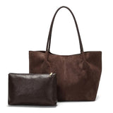 Suede Tote Bag for Women with Leather Purse Large Capacity Work Travel Handbags Ladies Shoulder Bags (Coffee)
