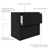 Hirsh 30 inch Wide 2 Drawer Lateral 101 File Cabinet in Black