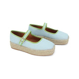 MAIJED Mary Jane Woven Espadrilles for Women Round Toe Ballerina Shoes Canvas Summer Flats Light Blue US8.5