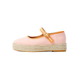 MAIJED Mary Jane Woven Espadrilles for Women Round Toe Ballerina Shoes Canvas Summer Flats Pink US8