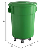 5 PACK! 55 Gallon Round Trash Can with Lid and Dolly, 200 Liter Commercial Trash Can