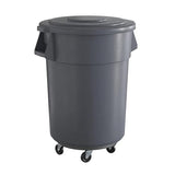 5 PACK! 55 Gallon Round Trash Can with Lid and Dolly, 200 Liter Commercial Trash Can, Trash Bin for Kitchen